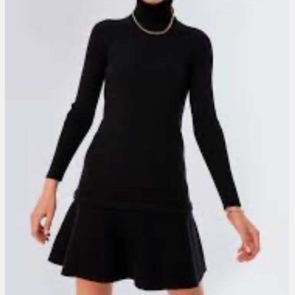 Tuckernuck Pomander Place Black 3/4 Sleeve‎ Knit Turtleneck Sweater Dress Sz L